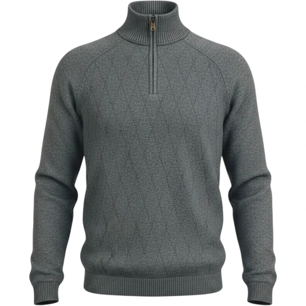 Claiborne‎ Quarter Zip Sweater Mens Large Gray Diamond Textured Knit Pullover